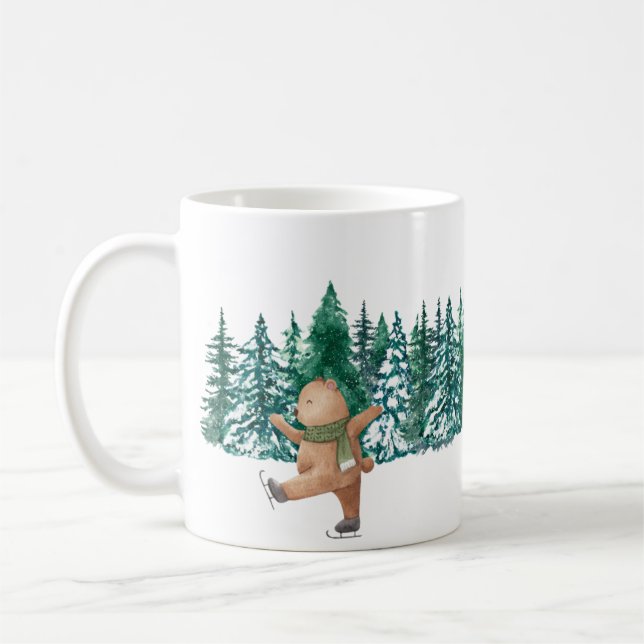 Caneca De Café guarda-chuva de aguarela verde e branco floresta v (Esquerda)