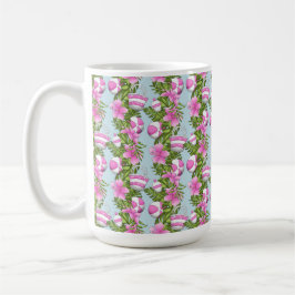 CANECA DE CAFÉ GUARDA-CHUVA DE PRAIA ROSA E BRANCO BOLAS SACOS FL