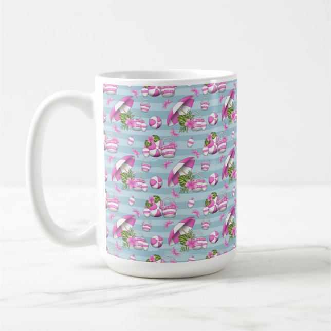 CANECA DE CAFÉ GUARDA-CHUVA DE PRAIA ROSA E BRANCO BOLAS SACOS FL (Esquerda)