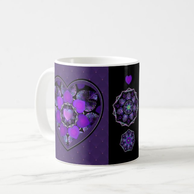 Caneca De Café Guarda-chuva e corações roxos .7 (Frente Esquerda)