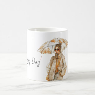 Caneca De Café Guarda-chuva Feminino para Dia Chuvoso