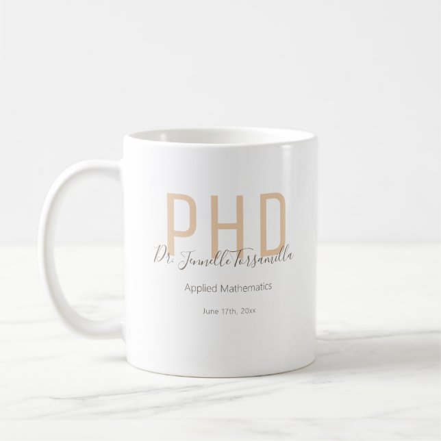 Caneca De Café Guarda-formandos Neutrais Nome castanho Grau PhD (Esquerda)
