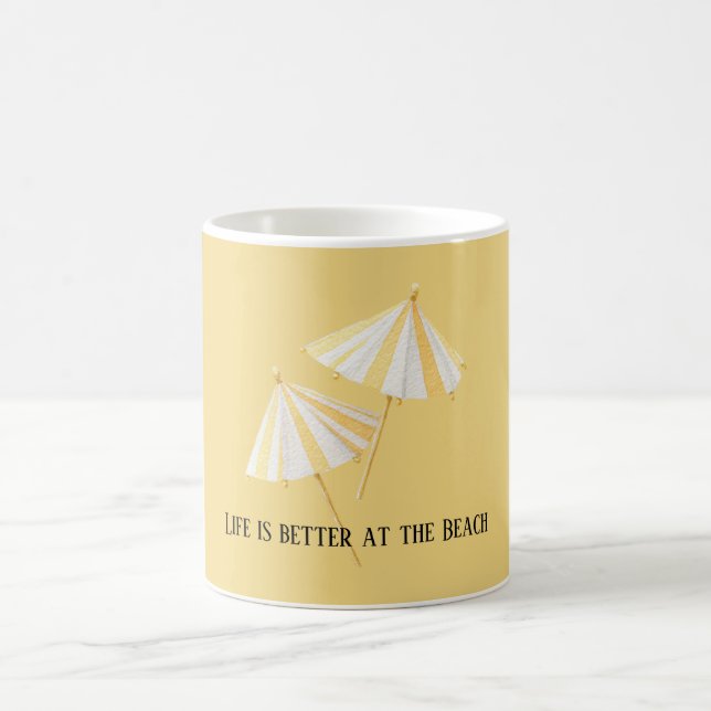 Caneca De Café Guarda-sóis Amarelos Brancos de Praia (Centro)