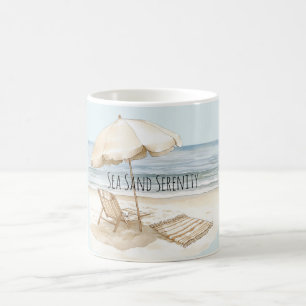 Caneca De Café Guarda-sol Praia Oceano Mar Areia Serenidade