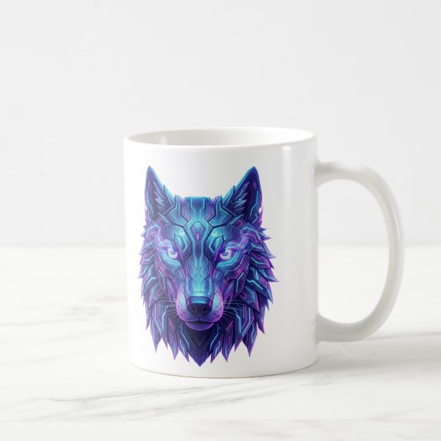 Caneca De Café Guardião do Espírito do Lobo Cibernético da Intuiç (Direita)