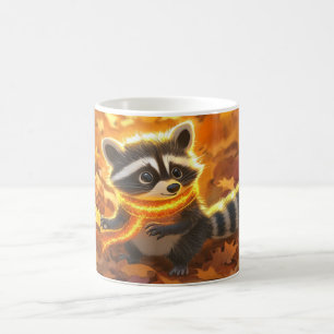 Caneca De Café guaxinim de desenho animado fofo em um cenário de