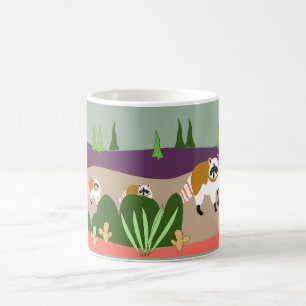 Caneca De Café Guaxinim e bebês na floresta alta do deserto