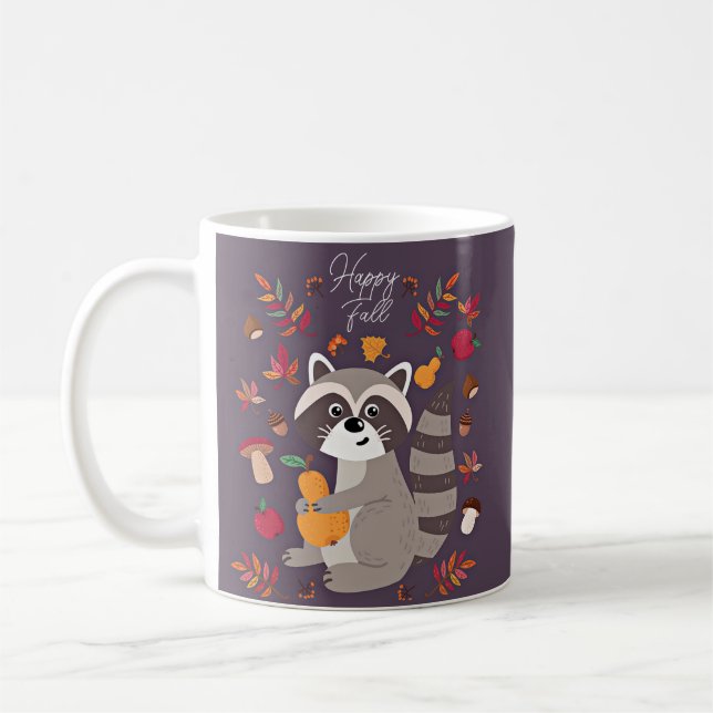 Caneca De Café Guaxinim fofo de outono com texto personalizado  (Esquerda)