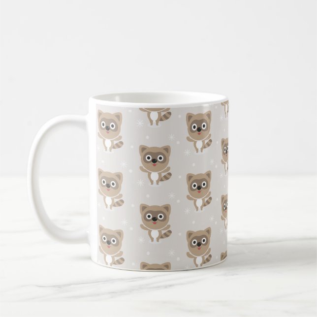 Caneca De Café Guaxinins de desenho animado fofo padrão de invern (Esquerda)