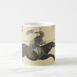 Caneca De Café Guerreiro Chinês Antigo Cavalgando em Cavalo Preto