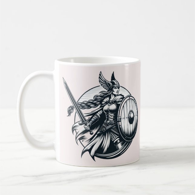 Caneca De Café Guerreiro feroz Valkyrie - Arte da Linha Norse Myt (Esquerda)