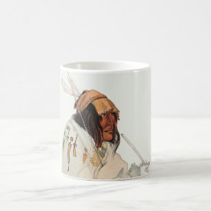 Caneca De Café Guerreiro Indiano com Pipe Retrato de Karl Bodmer