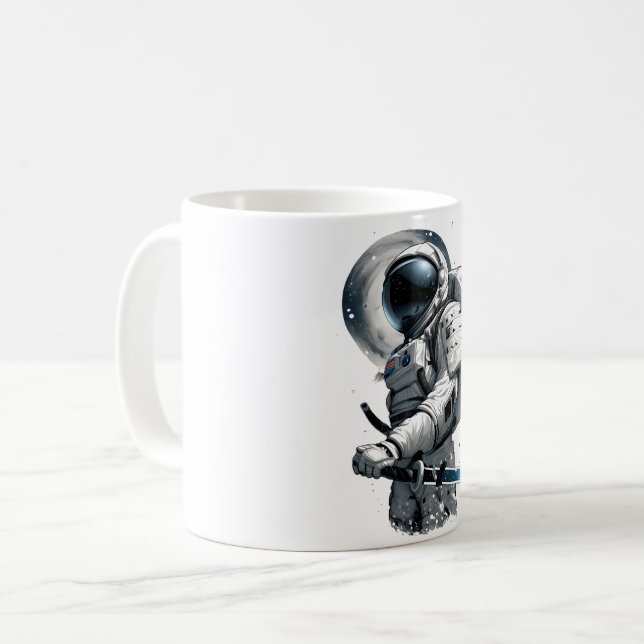 Caneca De Café Guerreiro Japonês em Astronauta (Frente Esquerda)