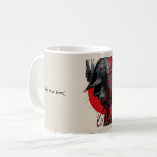 Caneca De Café Guerreiro Samurai Afiado Tinta Japonesa Sol Vermel