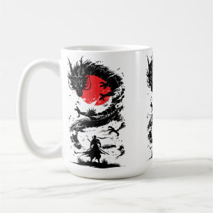 Caneca De Café Guerreiro Samurai e Batalha de Dragão