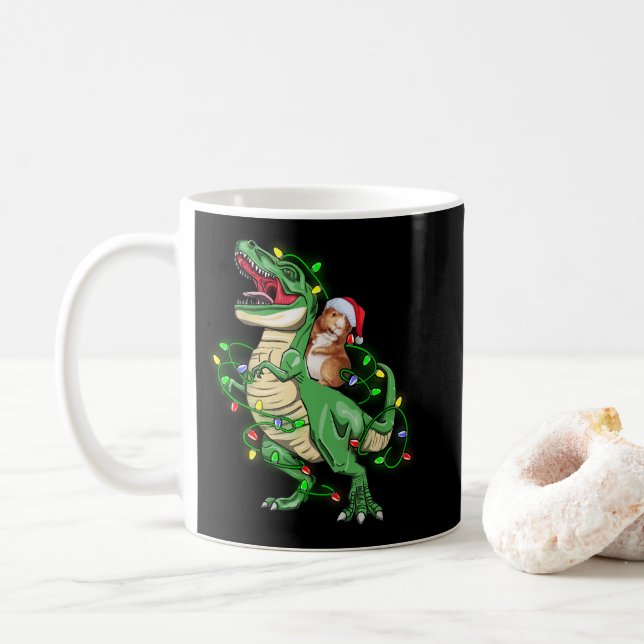 Caneca De Café Guinea Pig Riding Christmas Light T Rex Dinosaur (Com Donut)