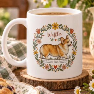 Caneca De Café Guirlanda Botânica Personalizada de Corgi Adorável