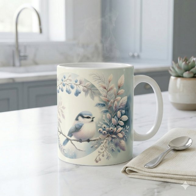 Caneca De Café Guirlanda de Frutas do Azulejo de Inverno (Winter Bluebird Berry Wreath Coffee Mug)