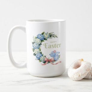 Caneca De Café Guirlanda de Hortênsias de Páscoa em Aquarela Coel