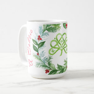 Caneca De Café Guirlanda de Natal Céltica em Aquarela