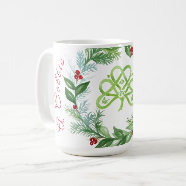 Caneca De Café Guirlanda de Natal Céltica em Aquarela (Frente Esquerda)