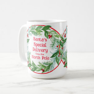 Caneca De Café Guirlanda de Natal em Aquarela Papai Noel Polo Nor