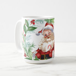 Caneca De Café Guirlanda de Natal em Aquarela Santa Vintage