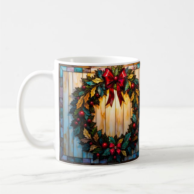 Caneca De Café Guirlanda em estilo de vitral Feliz Natal (Esquerda)