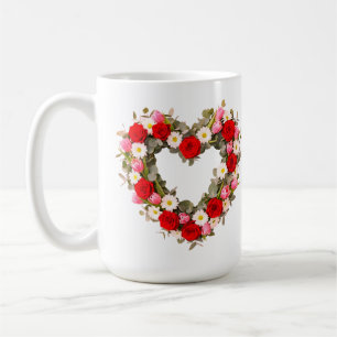 Caneca De Café Guirlanda Floral em Forma de Coração Rosas Margari