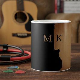 Caneca De Café Guitar Silhouette Tan Wood Name Monogram