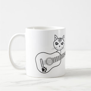 Caneca De Café Guitarista de Gato Bonito - Gatinho Kitten Guitari