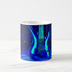 Caneca De Café Guitarra azul de néon