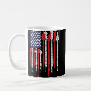 Caneca De Café Guitarra Bandeira Americana Vermelha e Branca Músi