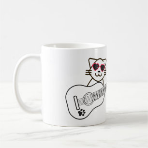 Caneca De Café Guitarra de gato com óculos de sol de coração G