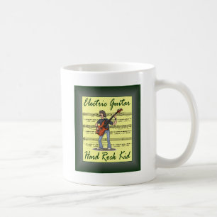 Caneca De Café Guitarra Elétrica ~ Duro Rock Kid ~ Folha Música V
