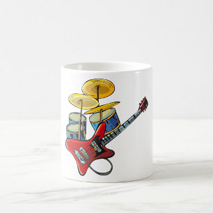 Caneca De Café Guitarra Elétrica E Tambores