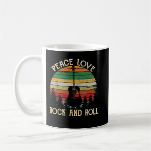 Caneca De Café Guitarra Vintage Paz Amor Rock And Roll
