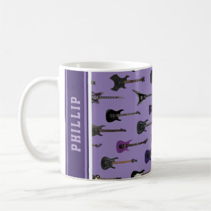 Caneca De Café 💜 Guitarras elétricas roxas, com nome