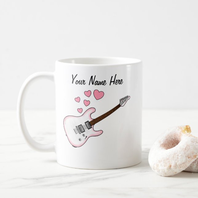 Caneca De Café Guitarrista de Casamento Personalizado de Violão E (Com Donut)