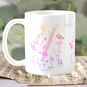 Caneca De Café Guitarrista Jogador de Música Rosa Nome Personaliz