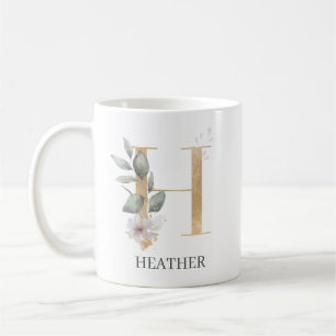 Caneca De Café H Monograma Floral Personalizado