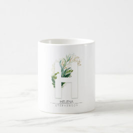 Caneca De Café H Monograma Verde Dourado Deixa Nome Elegante