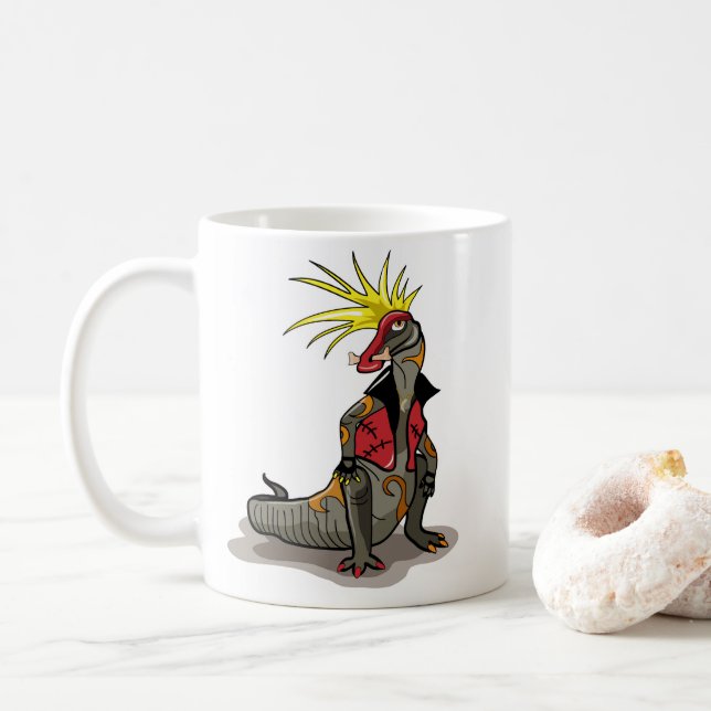 Caneca De Café Hadrosaurus Dinossaur Vestido Como Um Punk. (Com Donut)