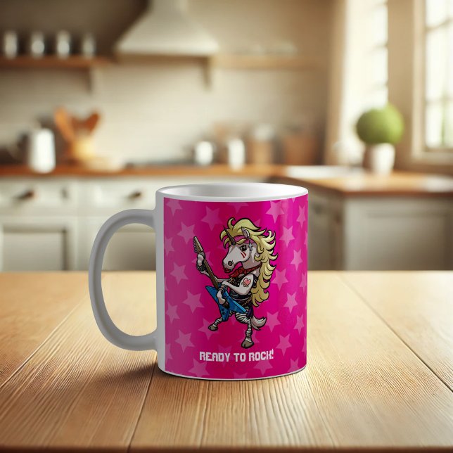 Caneca De Café Hair Metal Glam Unicorn com Star Guitar Cartoon (Criador carregado)