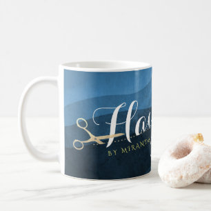 Caneca De Café Hair Salon Hairstylist Tesoura Azul e Dourada Mode