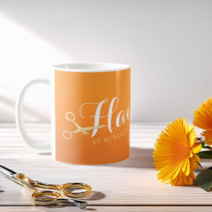 Caneca De Café Hairstylist Makeup Salon Chic Orange Tesoura Doura