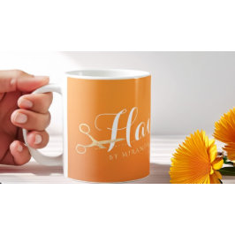 Caneca De Café Hairstylist Makeup Salon Chic Orange Tesoura Doura