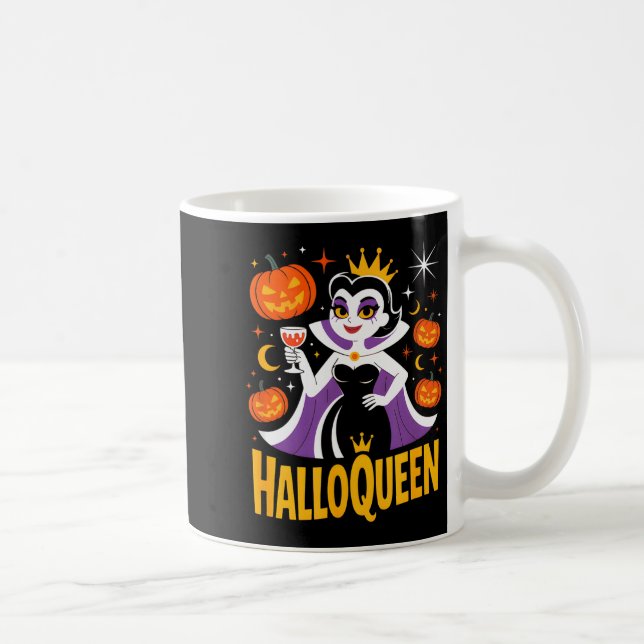 Caneca De Café Halloqueen Retro Vamre Queen Halloween Pumpkins Ba (Direita)
