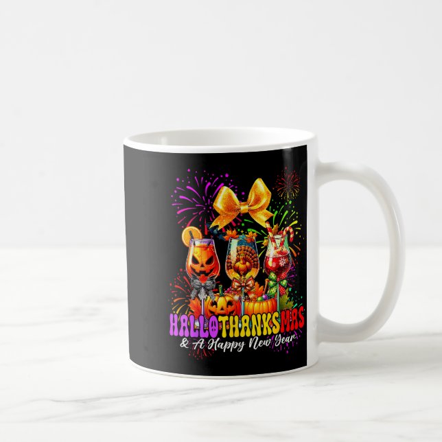 Caneca De Café Hallothanksmas &amp; A Happy New Year Fireworks Wi (Direita)