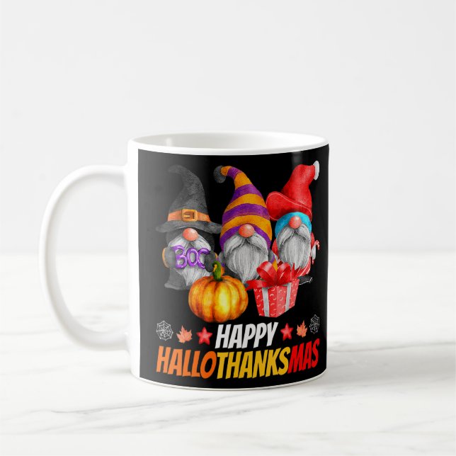 Caneca De Café Hallothanksmas Gnomos Feliz Hallowthanksmas Hallow (Esquerda)
